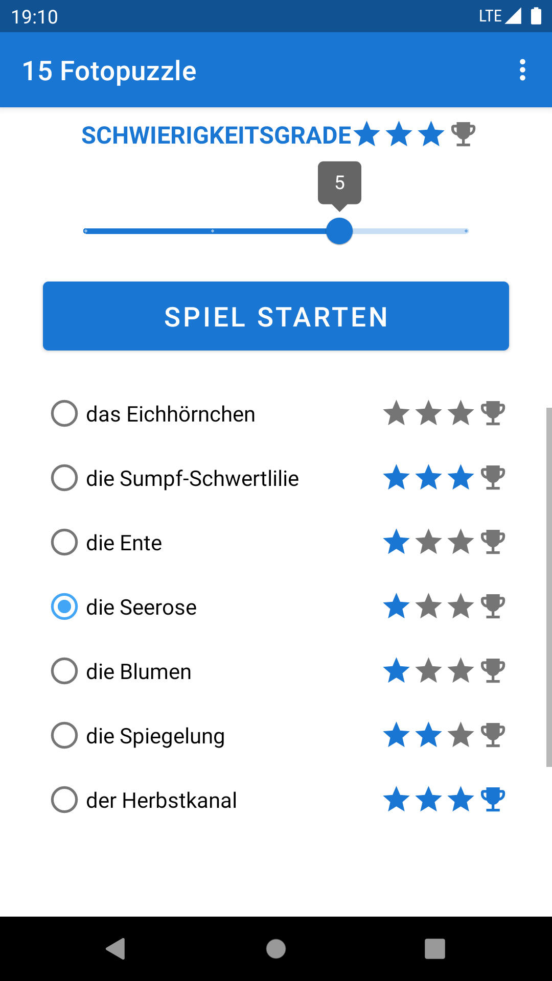 15 Photo Puzzle Sliding Puzzle Android Game Phone Screenshot - German